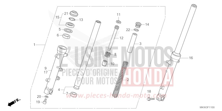 FOURCHETTE AVANT de NC750X "Méca" MAT BALLISTIC BLACK METALLIC (NHA86) de 2023